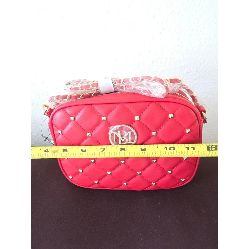 Studio Badgley Mischka Red Quilted Studded Camera Bag BM-4073 Crossbody
